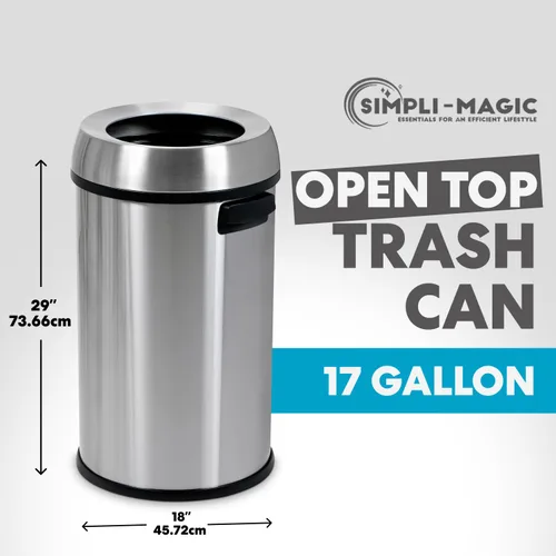 Miniatura 3 de SIMPLI-MAGIC Bote de basura de 16 galones (60L) con tapa abierta – Bote de basura comercial redondo – Resistente a las manchas, fácil de limpiar