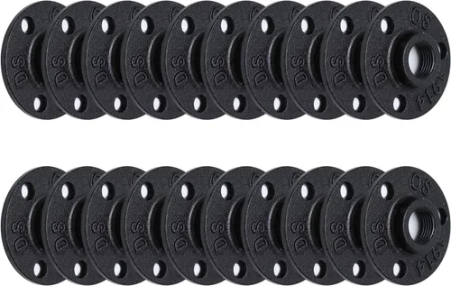 Miniatura 23 de Brida de piso pintada en negro antioxidante de 1/2 pulgada, paquete de 10 accesorios de tubería de hierro maleable para estilo vintage industrial