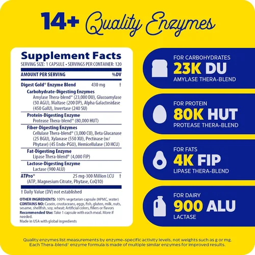 Miniatura 2 de Enzymedica - Digest Gold + ATPro - Enzimas de máxima potencia para la salud digestiva, descompone carbohidratos, grasas, fibra y proteínas