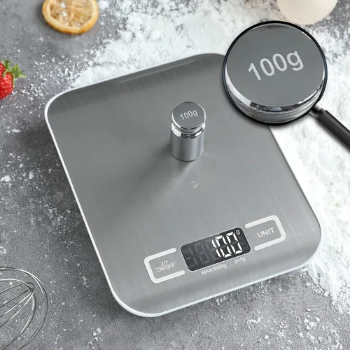 Miniatura 6 de Báscula digital de cocina, báscula de alimentos para hornear carne, unidad de gramo onzas libras hasta 11 libras (0.04 oz-11.0 lbs), acero Blanco
