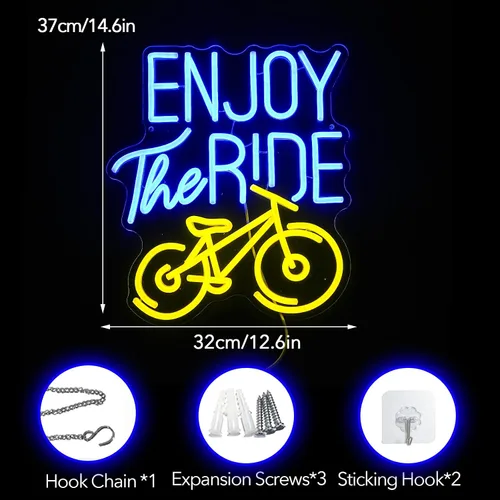Miniatura 5 de Letrero de neón con texto en inglés "Enjoy The Ride", letrero de neón para gimnasio, luz de neón motivacional, para hacer ejercicio, bicicleta