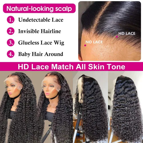 Miniatura 6 de Pelucas de cabello humano ondulado profundo con encaje frontal de 30 pulgadas, pelucas rizadas para mujeres negras, pelucas de encaje frontal