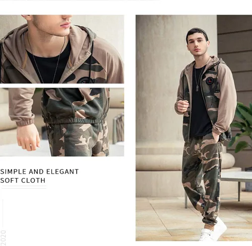 Miniatura 3 de Sudaderas para hombre 2 piezas con capucha casual cómodos camuflados para hombre