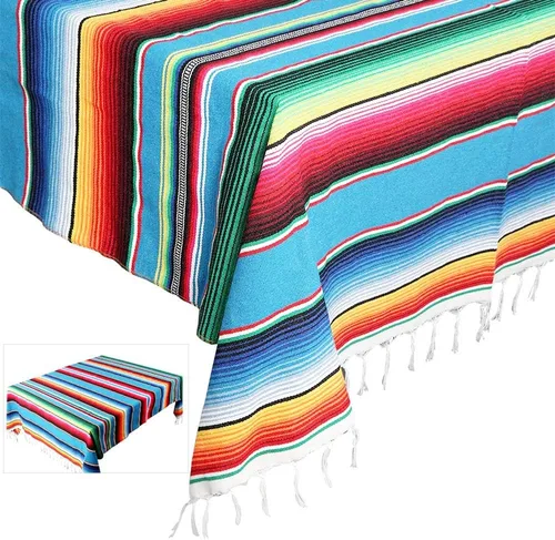 Eccbox Manta grande de serape de 84 x 59 pulgadas con varios colores brillantes, mantel mexicano para decoración de fiesta de boda (azul)