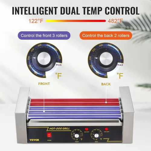 Miniatura 3 de VEVOR Parrilla giratoria para perritos calientes con 5 rodillos y capacidad para 12 perritos calientes, máquina de cocción de salchichas de 750W