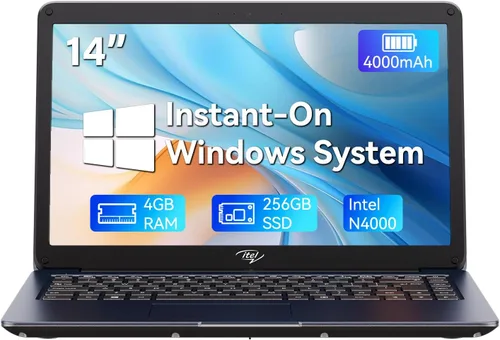 Itel Celeron N4000 - Computadora portátil de 14 pulgadas (doble núcleo), gráficos UHD 600, 4 GB de RAM 256 GB SSD, pantalla HD de 14 pulgadas, ultra