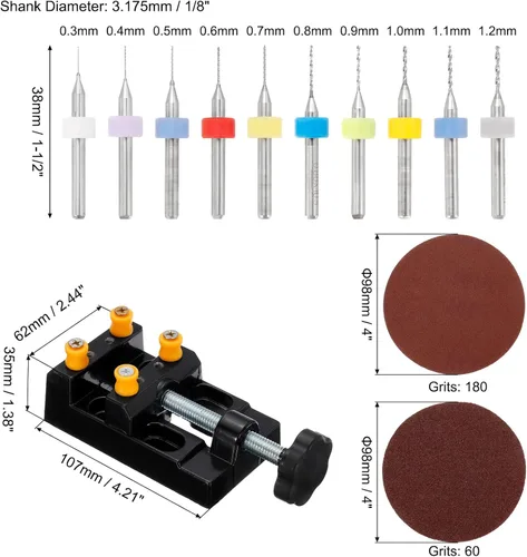 Miniatura 3 de uxcell Juego de 102 herramientas de taladro manual, 10 brocas de PCB de 0.012 in-0.047 in, 48 mini brocas helicoidales de 0.020 in-0.118 in