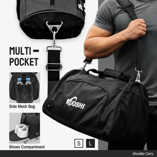 Miniatura 5 de Bolsa de lona para gimnasio para hombres y mujeres, resistente al agua, bolsa de viaje deportiva con compartimento ventilado para zapatos y bolsillo