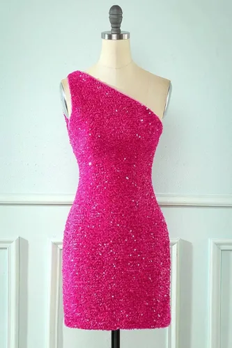 Miniatura 5 de One Shoulder Sequin Homecoming Dress Short Sparkly Giltter Backless Cocktail Mini Dress for Teens