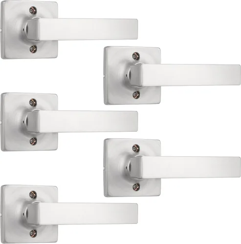 Miniatura 20 de GOBEKOR Paquete de 1 palanca de paso, manijas de puerta rectas de níquel satinado para cerradura de puerta de armario, manija cuadrada de puerta