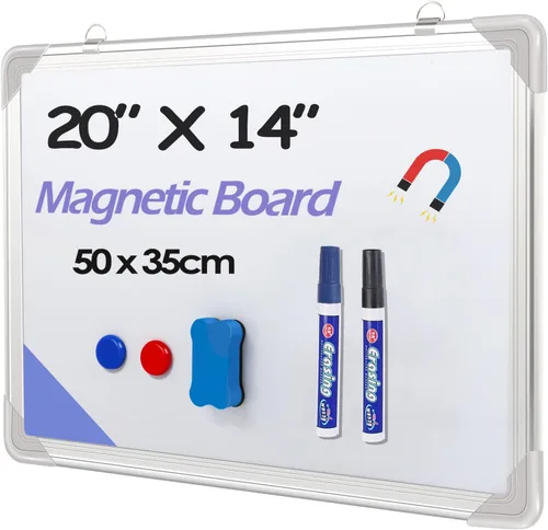 Pizarra blanca de borrado en seco, 20 x 14 pulgadas (19.7 x 13.8 in) para pared, marco de aluminio para colgar para niños, dibujar y escribir enseñar