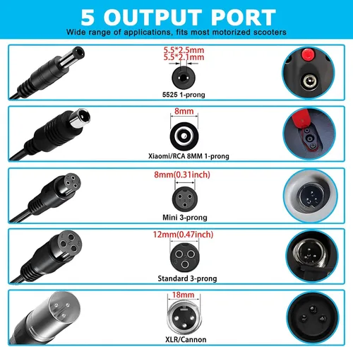 Miniatura 2 de Cargador de repuesto de 42V 2A para scooter eléctrico de 36 V, batería de litio Ebike, cargador de scooter 5 en 1 para Gotrax, Jetson, Swagtron