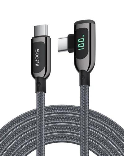 Miniatura 17 de SOOPII 100W Cable USB C a USB C de Ángulo Recto, Cable de Aleación de Zinc de 1 Pie de Tipo-C Trenzado de Nylon con Pantalla LED para iPad