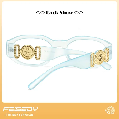 Miniatura 3 de FEISEDY Retro Moda Azul Gafas De Luz Mujer Hombres Vintage 90s Pequeño Angosto Angostos Cuadrados B0316 Azul hielo mate.