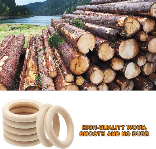 Miniatura 4 de Uenhoy 30 anillos de madera natural de 1.969 in/2 pulgadas, anillos de madera sin terminar para manualidades, anillos de macramé, fabricación
