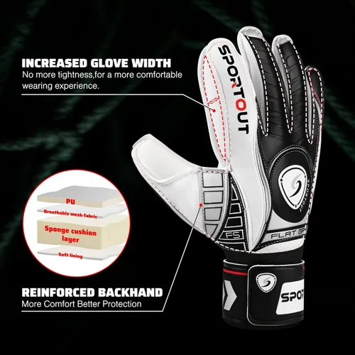 Miniatura 7 de Guantes de Portero Sportout con Protección de Dedos, Guantes de Fútbol Respirables, Látex de 4mm, para Niños, Jóvenes y Adultos Negro