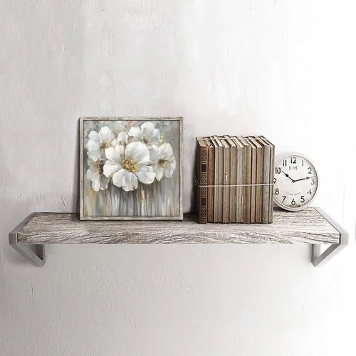 Miniatura 4 de Imágenes florales de madera enmarcadas: arte de pared de lirio blanco botánico con pinturas de lámina dorada sobre tablón de madera para dormitorio