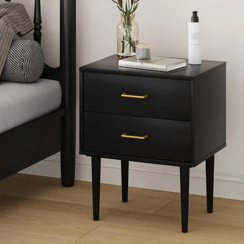 Miniatura 9 de Mesita de noche blanca para dormitorio, juego de 2 mesitas de noche acanaladas, mesa de noche moderna de mediados de siglo con patas de metal dorado