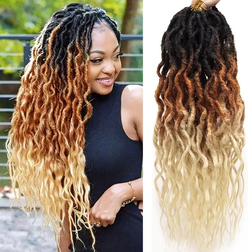 Miniatura 16 de Rastas sintéticas de ganchillo trenzadas, trenzas bohemias de 24 pulgadas, rastas sintéticas ombré, cabello trenzado afro rastas 1B