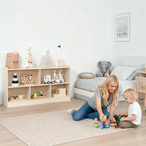 Miniatura 2 de Leeshyah Estante de madera para juguetes para niños, organizador de libros y juguetes Montessori con estantería abierta, diseño personalizable de 5