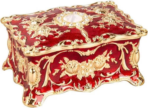 Feyarl Pequeña caja de joyería vintage, organizador de aretes, caja de tesoros, organizador de Navidad, San Valentín, boda, cumpleaños, día de la