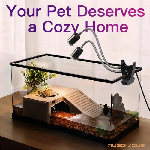 Miniatura 2 de Paquete de lámpara de calor para reptiles todo en uno, lámpara UVB&UVA de doble cabezal con temporizador e higrotermógrafo, iluminación UVA alta
