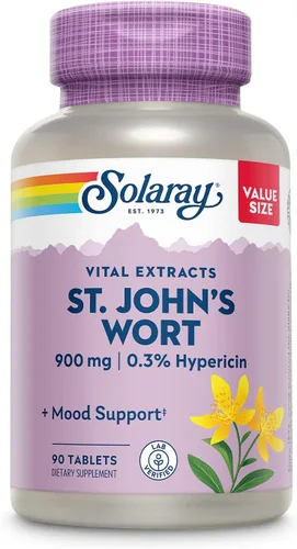 SOLARAY Extracto aéreo de hierba de San Juan un día de 900 mg | Estandarizado con 0.3% de hipericina para la estabilidad del estado de ánimo | Sin