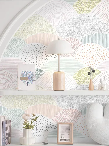 Miniatura 4 de Papel tapiz autoadhesivo para despegar y pegar, papel de contacto de puntos/líneas, lindo papel tapiz colorido de 15.5 x 78.7 pulgadas, extraíble