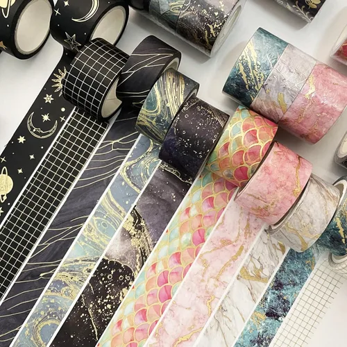 Miniatura 6 de YUBBAEX Gold Veins Washi Tape - Juego de cinta adhesiva decorativa para artes, manualidades, suministros de diario, planificadores, álbumes