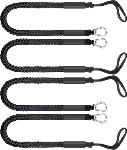 Líneas de muelle elástico para barcos (paquete de 4) – Cuerdas de amarre marinas de 4 pies con 316 clips de acero inoxidable – Amortiguadores de