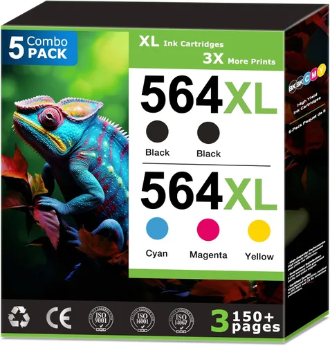 564XL - Paquete de 5 cartuchos de tinta compatibles con HP564xl 564 tinta para HP564 XL funciona con impresora DeskJet 3520 3525 OfficeJet 4620 4622
