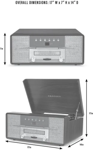 Miniatura 14 de Crosley CR7016A-BK Rhapsody - Tocadiscos de vinilo 7 en 1 con Bluetooth, 3 velocidades, reproductor de CD, radio AM/FM, color negro