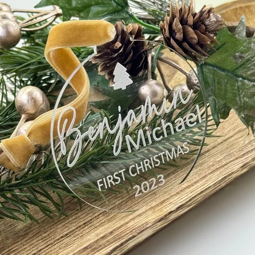 Miniatura 4 de Adorno de Navidad acrílico hecho a mano personalizado con cinta de terciopelo, 9 diseños personalizados disponibles, regalo único o recuerdo