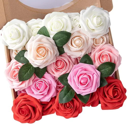 Miniatura 71 de N&T NIETING 25 unidades de flores artificiales, Rosas de espuma artificial de sensación real al tacto, decoración para boda, dama de honor, ramo
