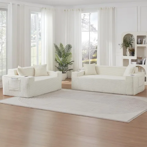 Miniatura 4 de Tmsan Sofá de 3 plazas sin hueso de 80.7 pulgadas para sala de estar con portavasos y asiento profundo de 26 pulgadas, bolsillos laterales, sofá