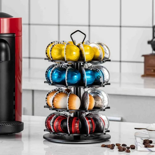 Miniatura 8 de FlagShip Soporte para cápsulas de café de 4 niveles con sistema de carrusel para almacenamiento de cápsulas Vertuo (capacidad de 40 cápsulas)