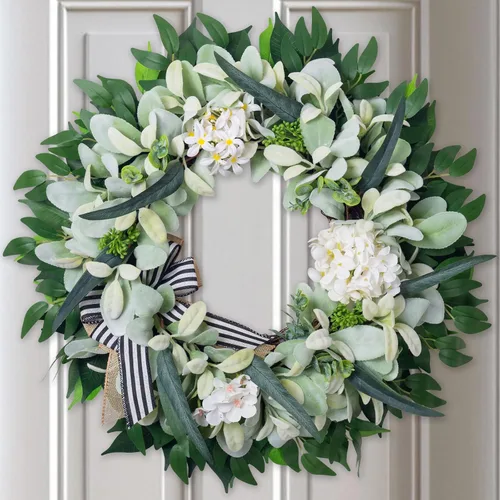 Miniatura 7 de Coronas de oreja de cordero para puerta delantera, ventana, porche, corona de primavera y verano de 20 a 22 pulgadas para granja