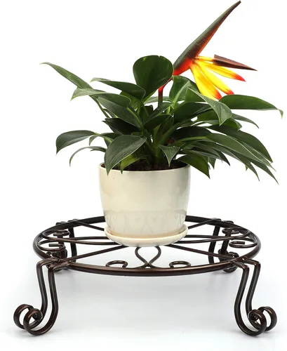 Miniatura 5 de Soporte para plantas marrón para maceta, soporte resistente para macetas para interiores y exteriores, metal a prueba de óxido de hierro, contenedor