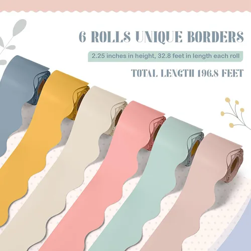 Miniatura 2 de TaoBary 6 rollos de bordes de tablón de anuncios de primavera de 196.8 pies para el aula, 2.25 pulgadas, borde festoneado, decoración de tablón