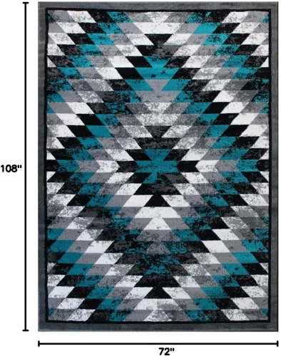 Miniatura 2 de Masada Rugs, Stephanie Collection - Alfombra de área del suroeste de nativos americanos, diseño envejecido 1106 turquesa, gris, blanco y negro