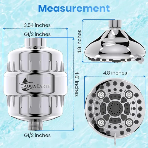 Miniatura 7 de Aqua Earth Cabezal de ducha filtrado Edición de regalo Filtro de ducha de alta presión Agua dura Eliminar el cloro Sustancias nocivas Carbón