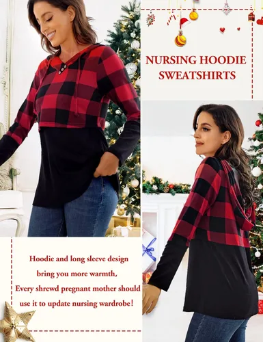 Miniatura 4 de QUINEE sudadera con capucha para mujer de manga larga a cuadros bloque