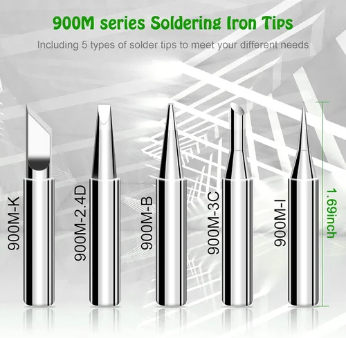Miniatura 2 de Puntas de soldador, 5 puntas de soldadura serie 900M, puntas de soldadura de repuesto sin plomo, 900M-K/2.4D/B/3C/I, para soldador de 2,952.8