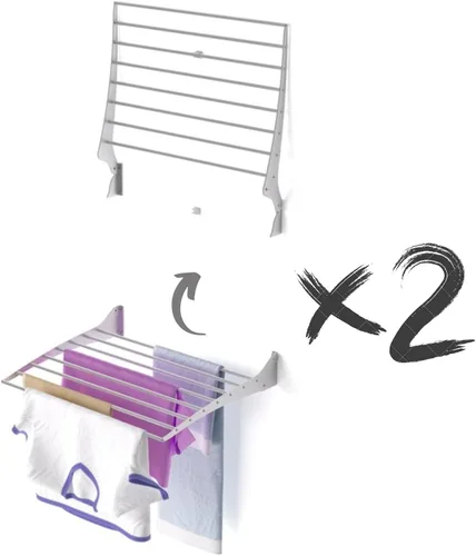 Miniatura 17 de foxydry Tendedero plegable para colgar en la pared, vertical plegable para interiores y exteriores, en acero aluminio (31.5 in)
