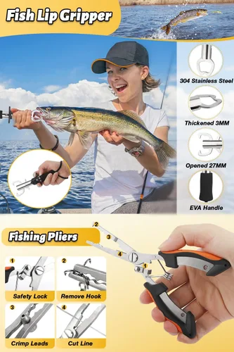 Miniatura 5 de Fishing Pole Combo Set, 6.89ft Fishing Rod and Reel Combo, Carbon Fiber Telescopic Fishing Rod Kit with Spinning Reel, Fishing Pliers, Lip Gripper