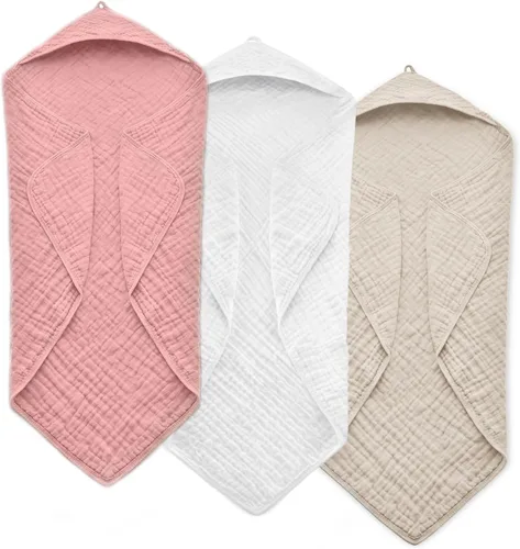 Toallas de bebé con capucha para recién nacido, 35 x 35 pulgadas, paquete de 3 toallas de baño 100% algodón de muselina para bebé, toallas de playa