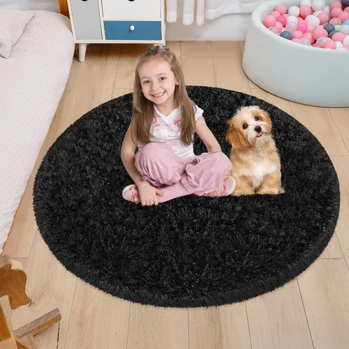 Miniatura 10 de Alfombra circular pequeña para dormitorio, 2 x 2 pies, color azul, para decoración de habitación de niños, redonda esponjosa para guardería