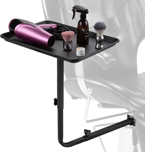 Miniatura 9 de Noverlife Bandeja de metal para salón unida a la silla, bandeja de silla de peluquería de rotación de 360 grados para herramientas de peluquería