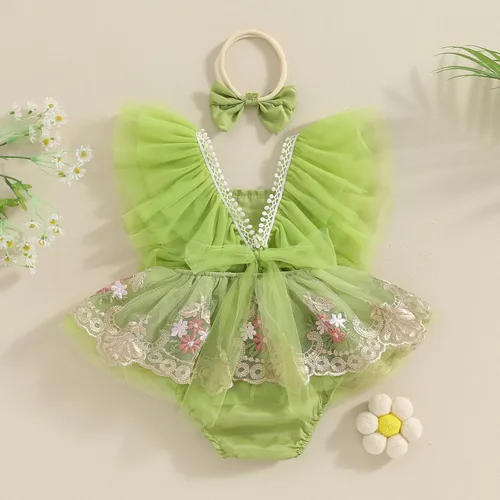 Miniatura 3 de Ursobutegl Mameluco de princesa para bebé recién nacida, vestido de malla bordado, elegante, tutú con falda, overol para cumpleaños