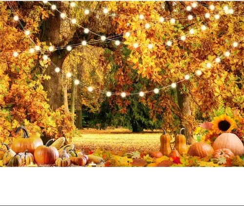 Miniatura 10 de Telón de fondo de bosque de otoño de 5 x 3 pies para fotografía, calabazas de otoño, hojas de arce, fondo para decoración de fiesta de cosecha